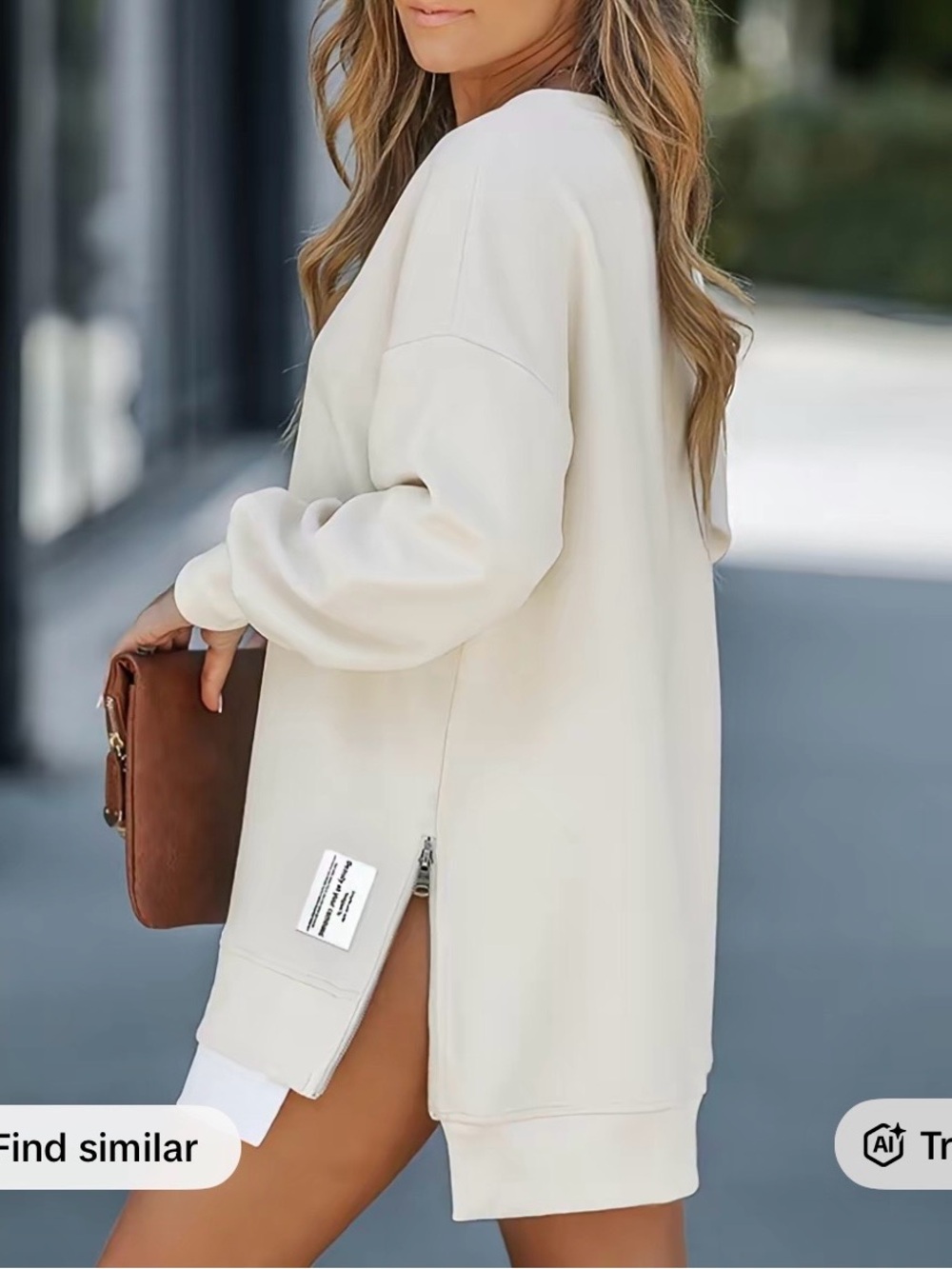 Women's Cream Crew Neck Oversized Sweater